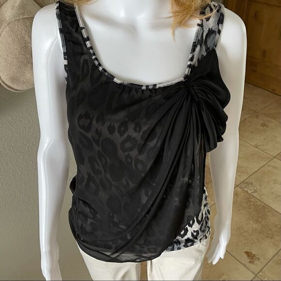 Event Leopard Chiffon Overlay Tank Top Sz Small - Picture 11 of 11